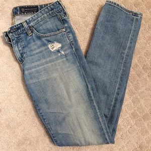 AG The Stevie Slim Straight Blue Ripped Jeans